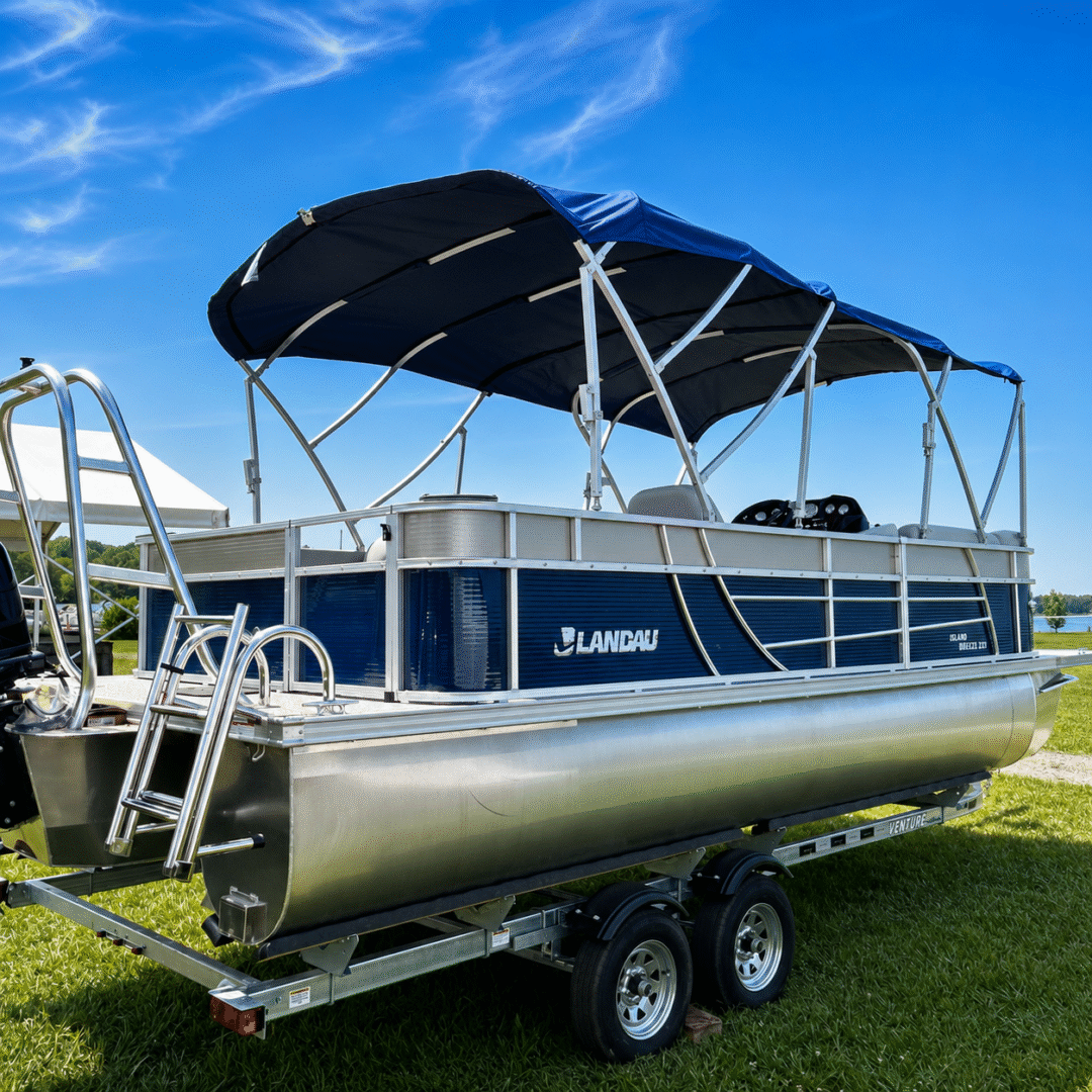 Lake Anna Tritoon Boat Rental 150 HP, Seats Up to 12, Blue/Champagne (#15)